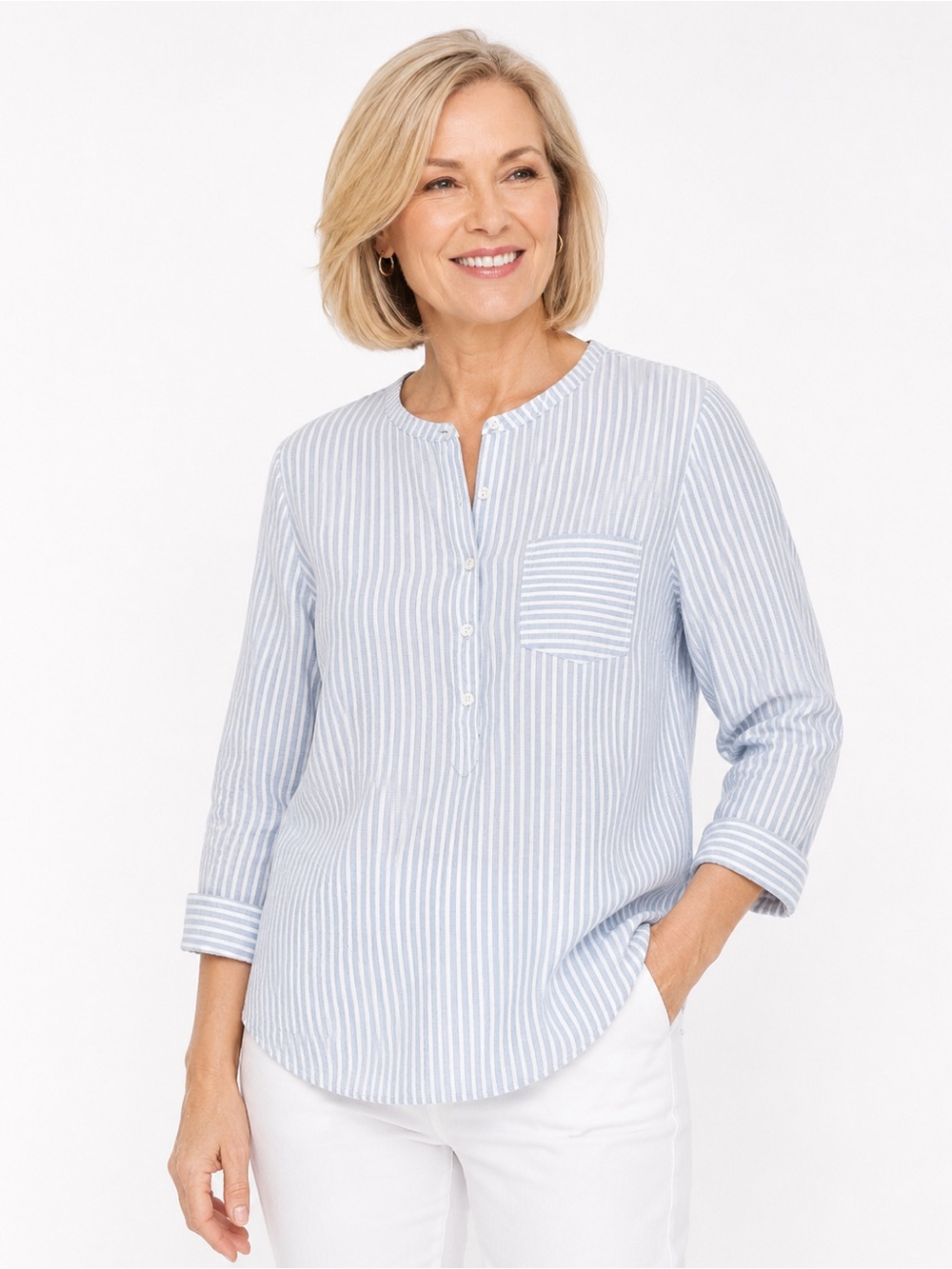 J. Jill Blue and White Striped 100% Cotton Button Down Shirt